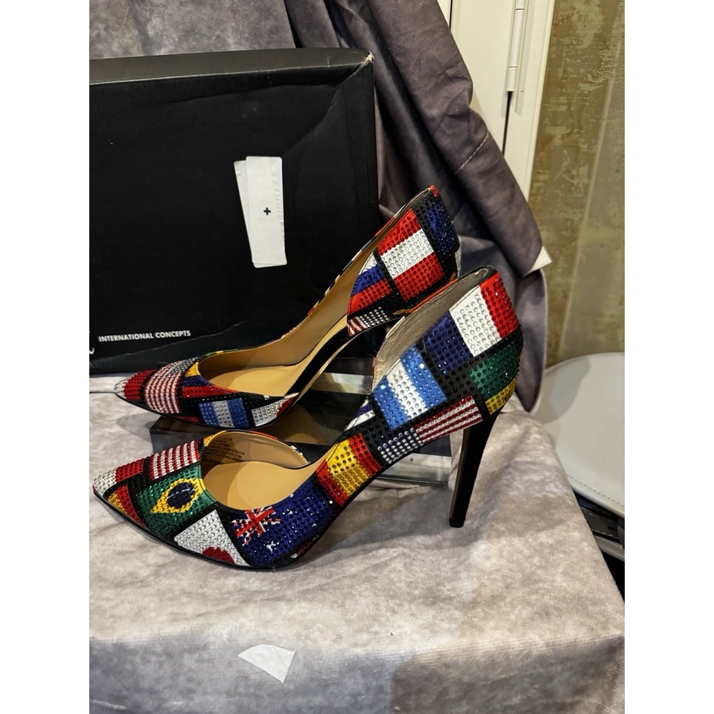 Inc‎ Kenjay D'Orsay Stiletto Heels World Flag International Pumps Size 7.5 - Picture 2 of 9
